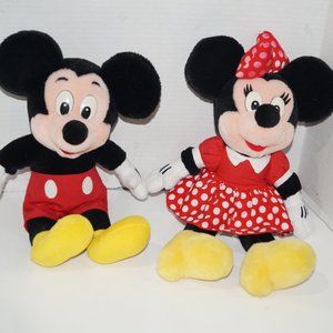 Vtg Disneyland Walt Disney World Stuffed Plush 12" Mickey & Minnie Mouse Set